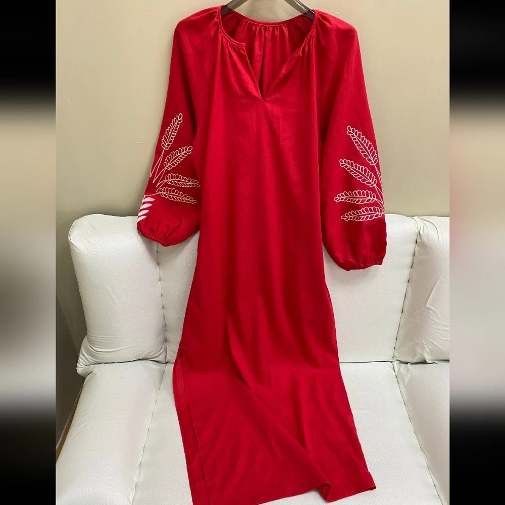 Bornladies Fashion embroidered linen red dress. Small. - Picture 6 of 7